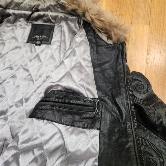 Sally & John New York Mens 4XL Hooded Leather Bomber Jacket Black Streetwear - Picture 13 of 16